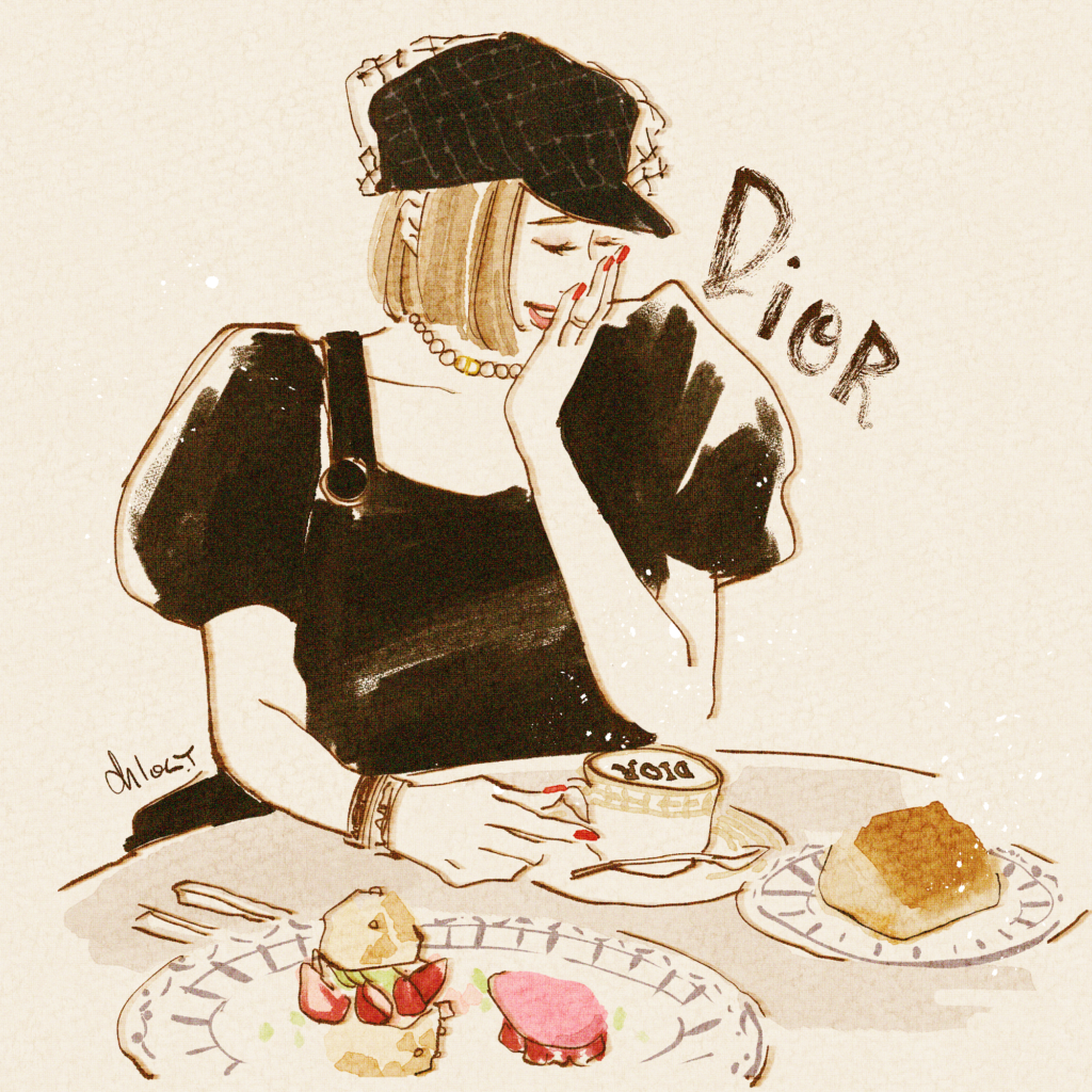 dior cafe girl illustration
