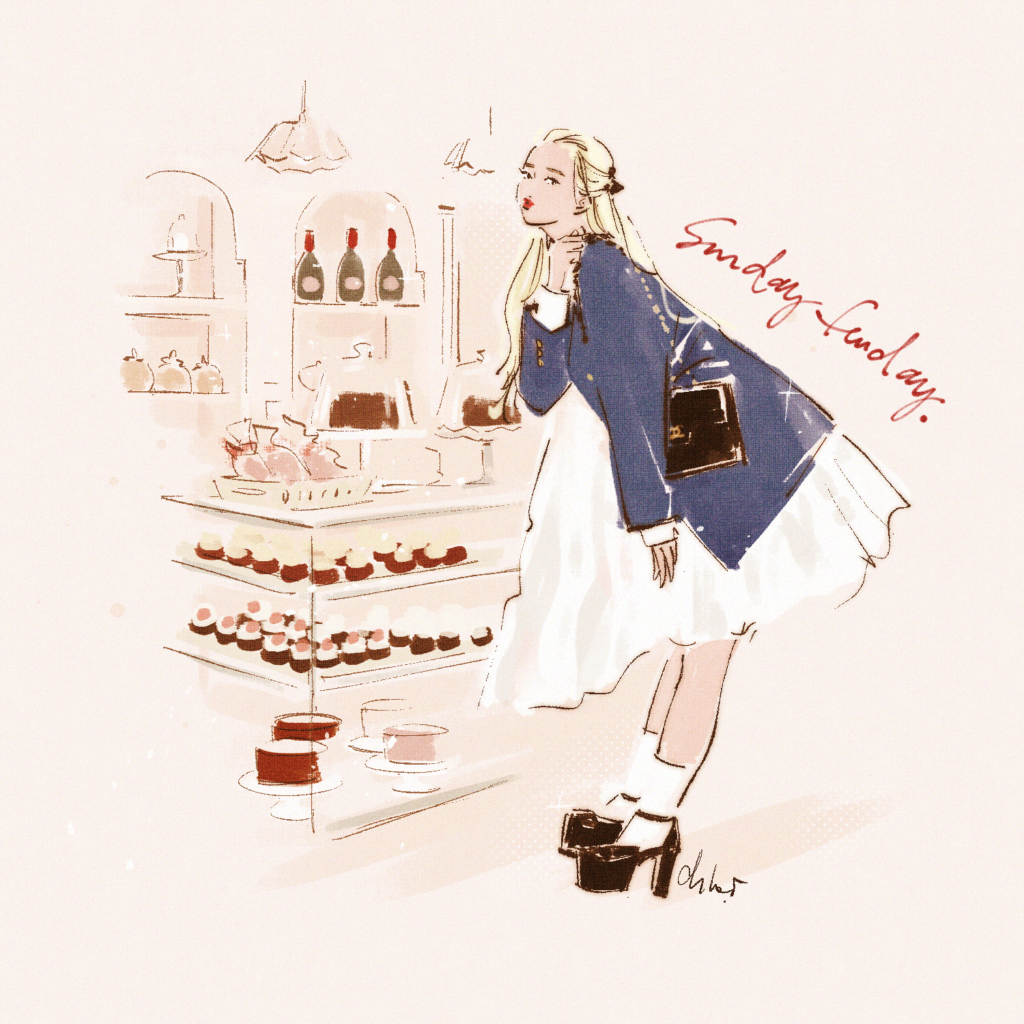 paris sweets shop girl illutration