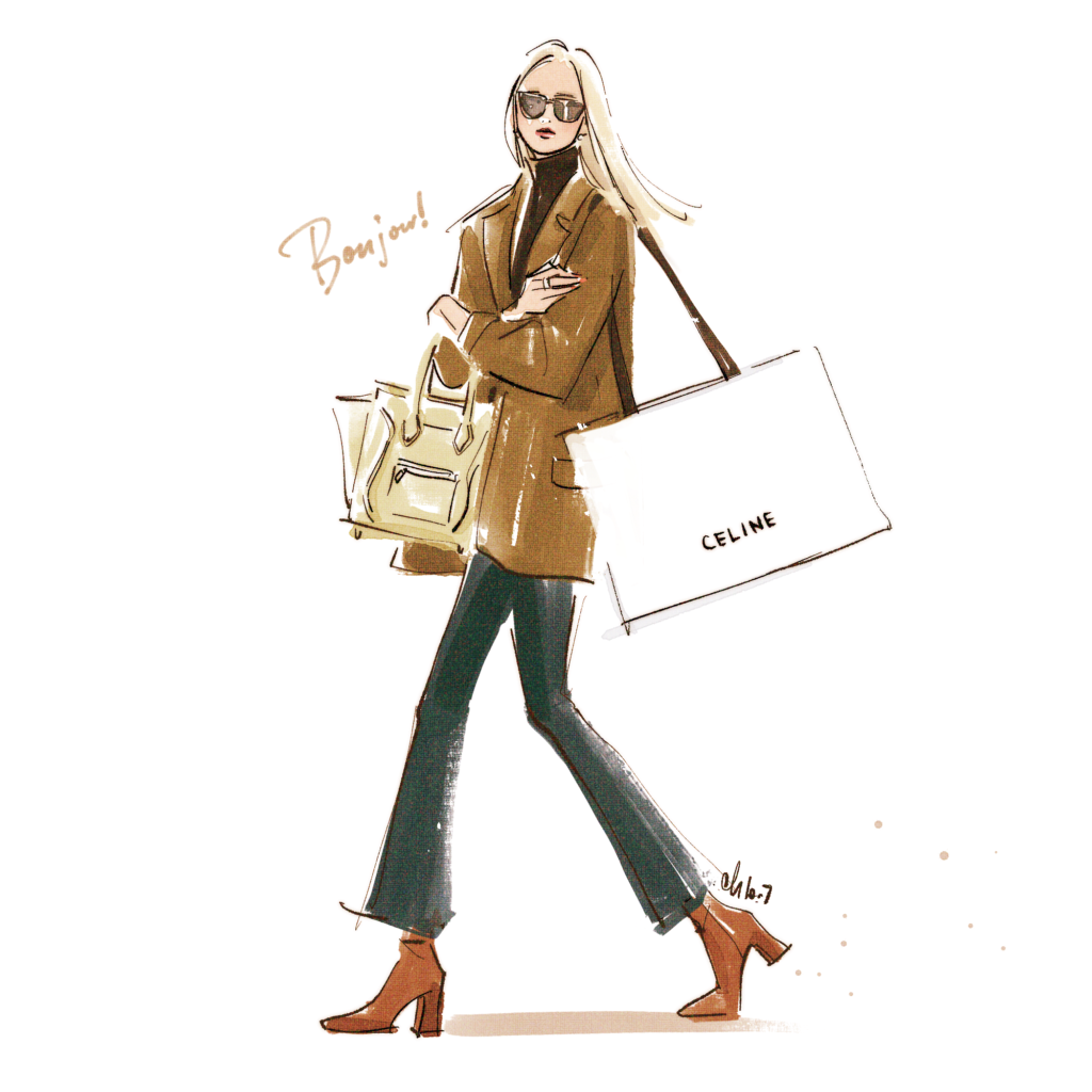 celine shopping girl illustration